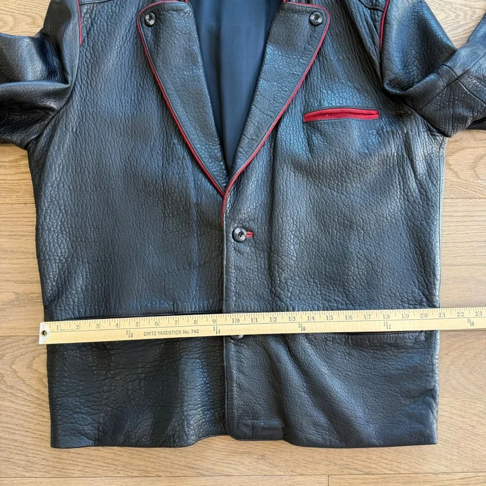 Vintage Mens Black Leather Blazer Jacket Red Trim Western Style‎ Size 50